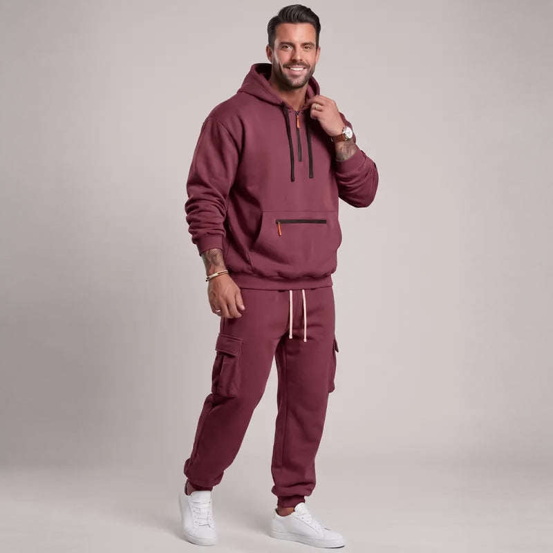 KZZ Men's Winter Fleece Lined Casual Set Long Sleeve Jacket & Pants