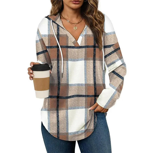WIHOLL Womens Plaid Hoodie Tunic Top