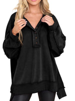 Oversized Button Henley Sweatshirt