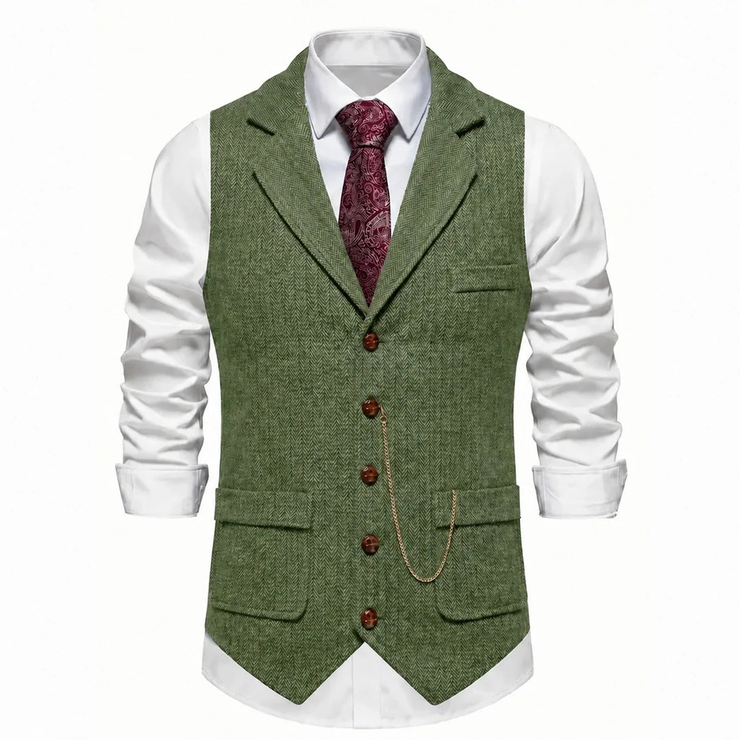 Vintage Lapel Men's Tweed Waistcoat