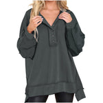 Oversized Button Henley Sweatshirt