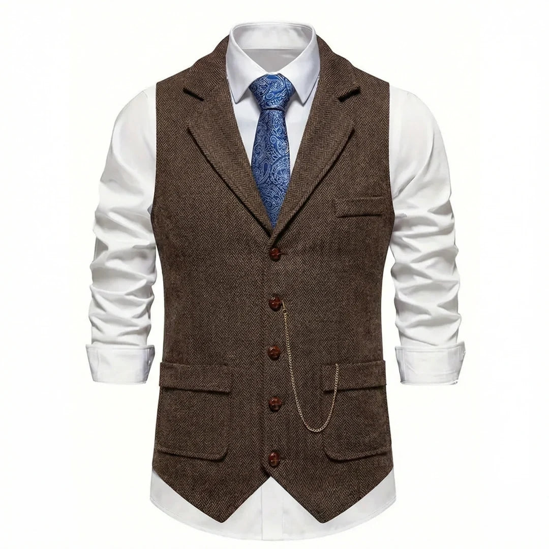Vintage Lapel Men's Tweed Waistcoat
