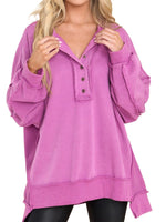 Oversized Button Henley Sweatshirt