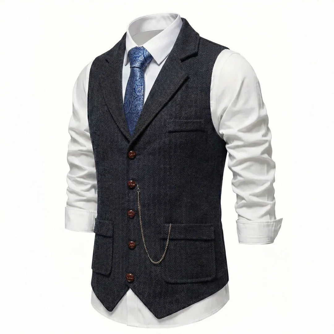 Vintage Lapel Men's Tweed Waistcoat