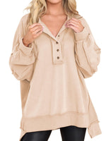 Oversized Button Henley Sweatshirt