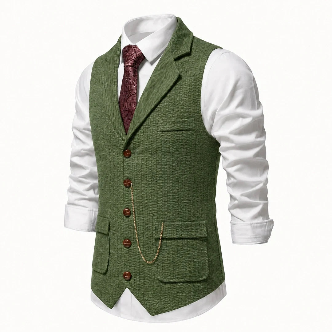 Vintage Lapel Men's Tweed Waistcoat