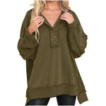 Oversized Button Henley Sweatshirt