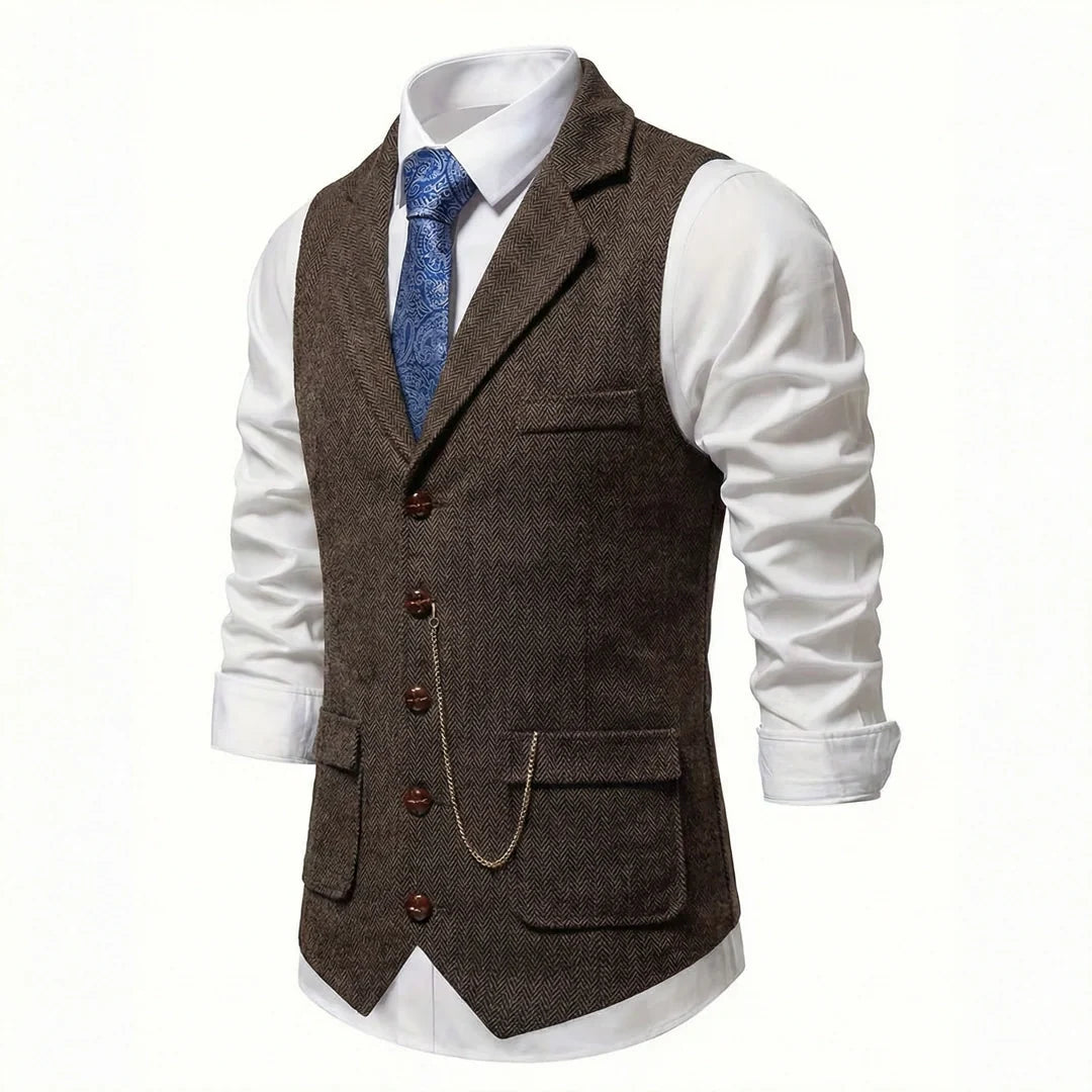 Vintage Lapel Men's Tweed Waistcoat