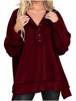 Oversized Button Henley Sweatshirt