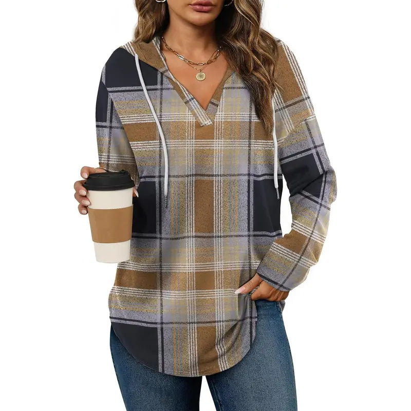 WIHOLL Womens Plaid Hoodie Tunic Top