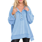 Oversized Button Henley Sweatshirt