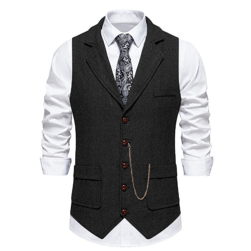 Vintage Lapel Men's Tweed Waistcoat