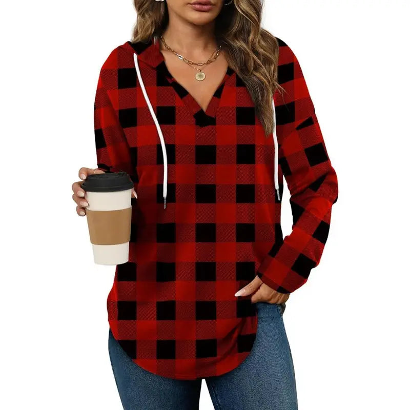 WIHOLL Womens Plaid Hoodie Tunic Top