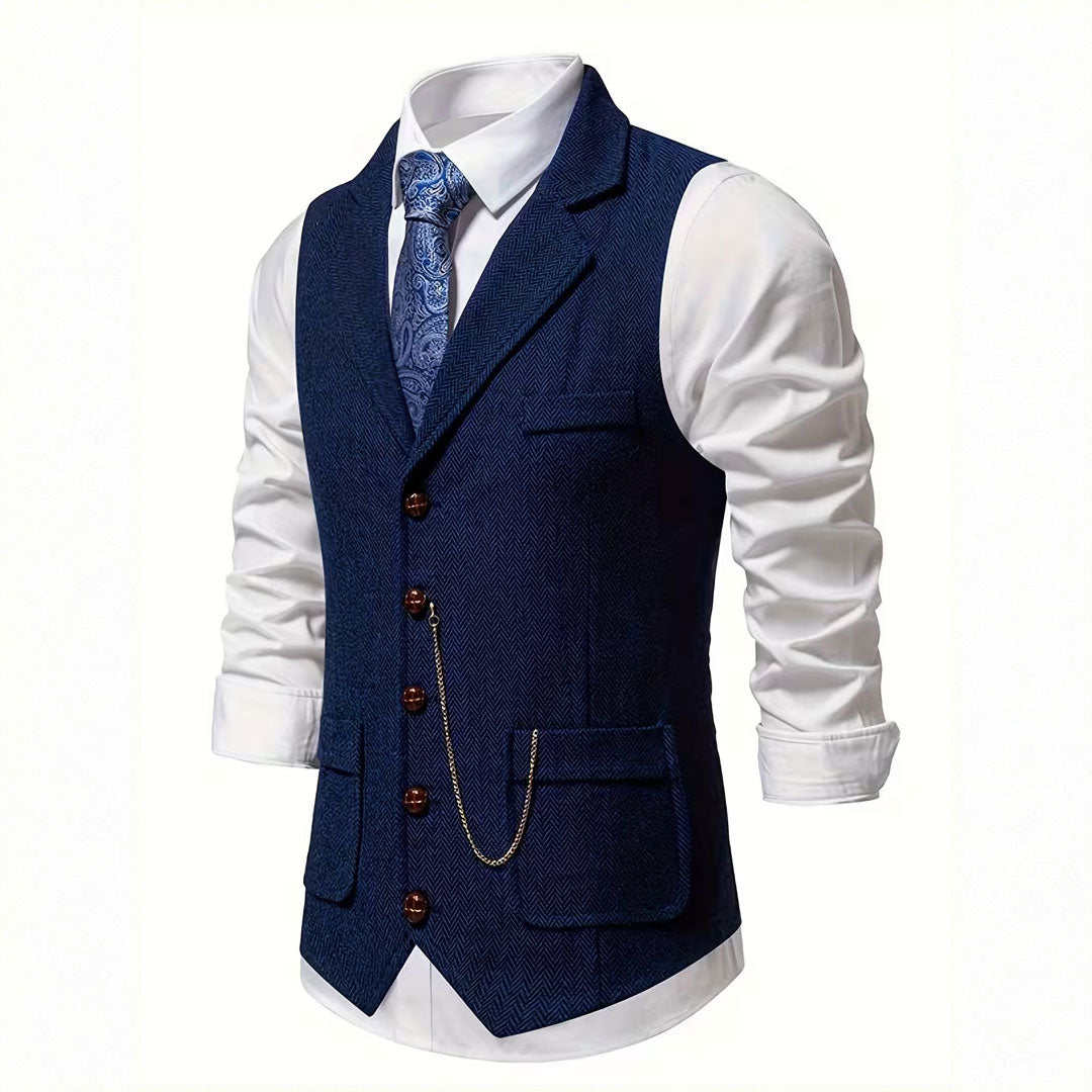 Vintage Lapel Men's Tweed Waistcoat