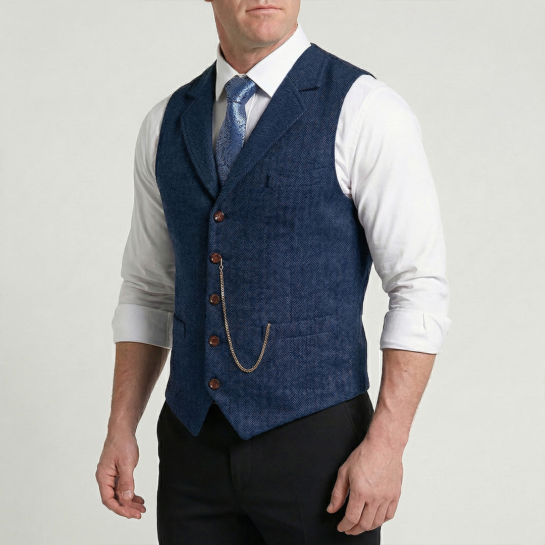Vintage Lapel Men's Tweed Waistcoat