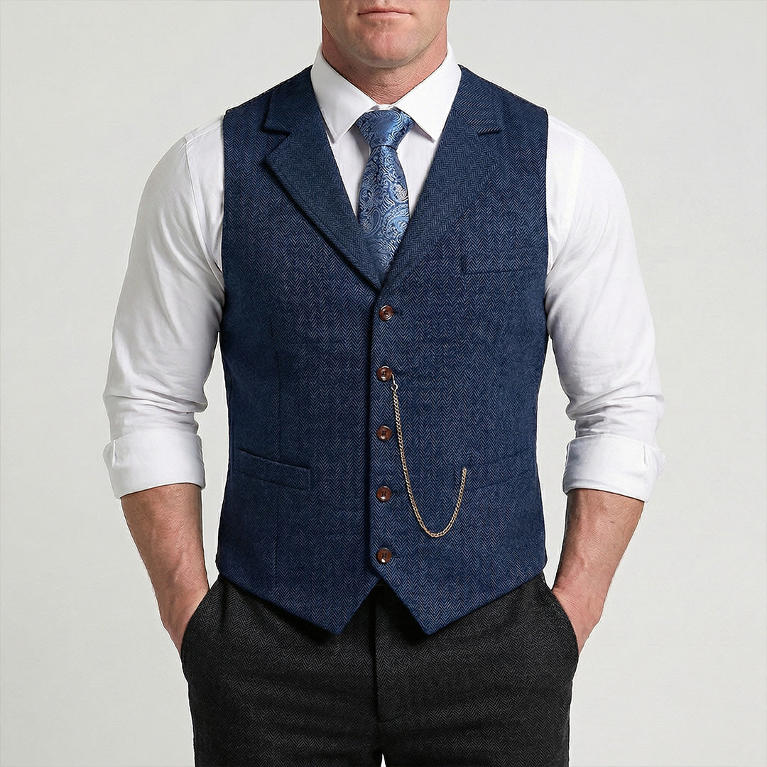 Vintage Lapel Men's Tweed Waistcoat
