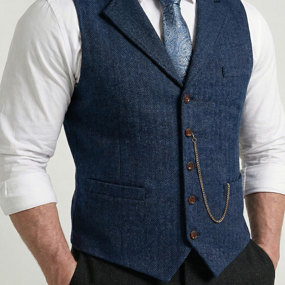 Vintage Lapel Men's Tweed Waistcoat