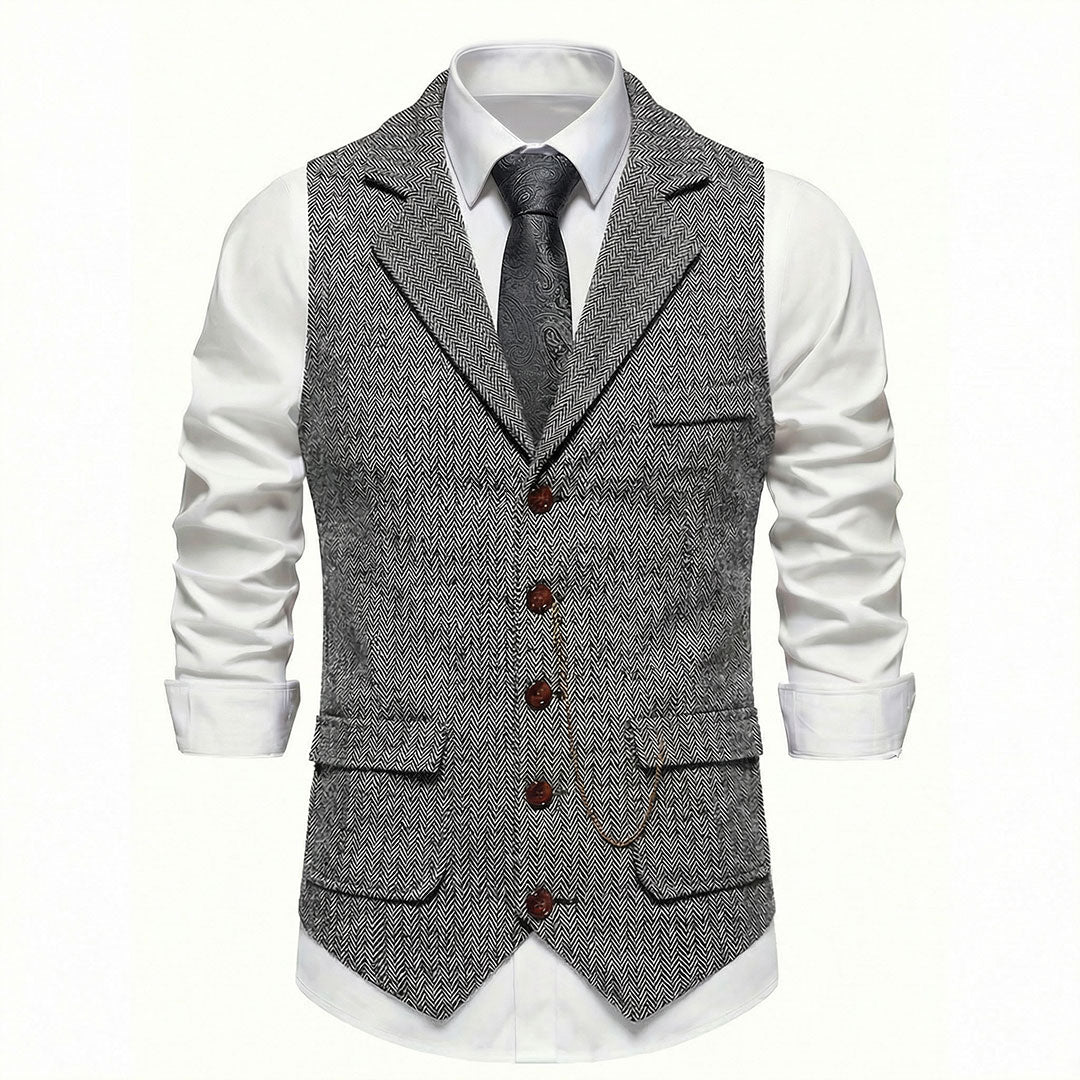 Vintage Lapel Men's Tweed Waistcoat