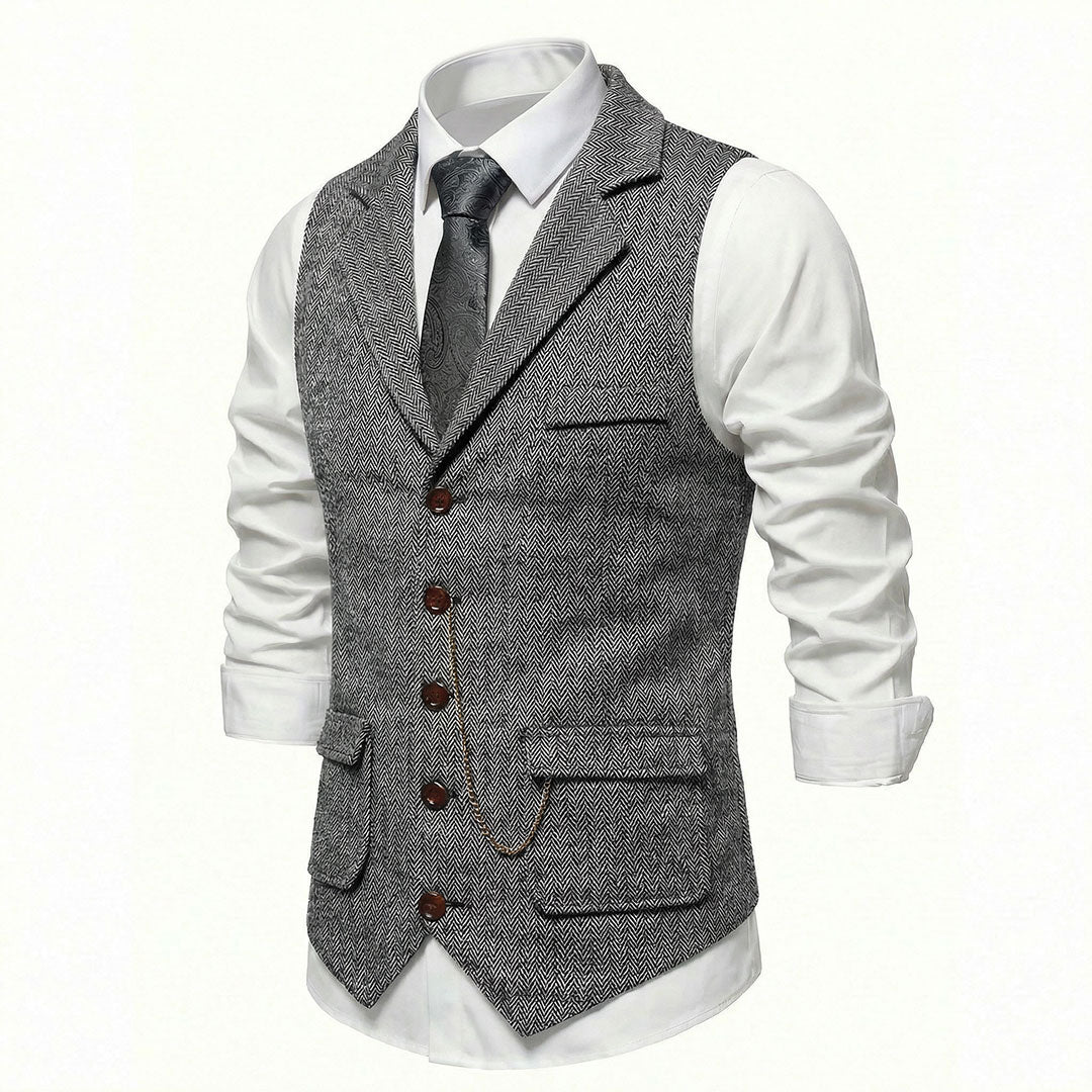 Vintage Lapel Men's Tweed Waistcoat
