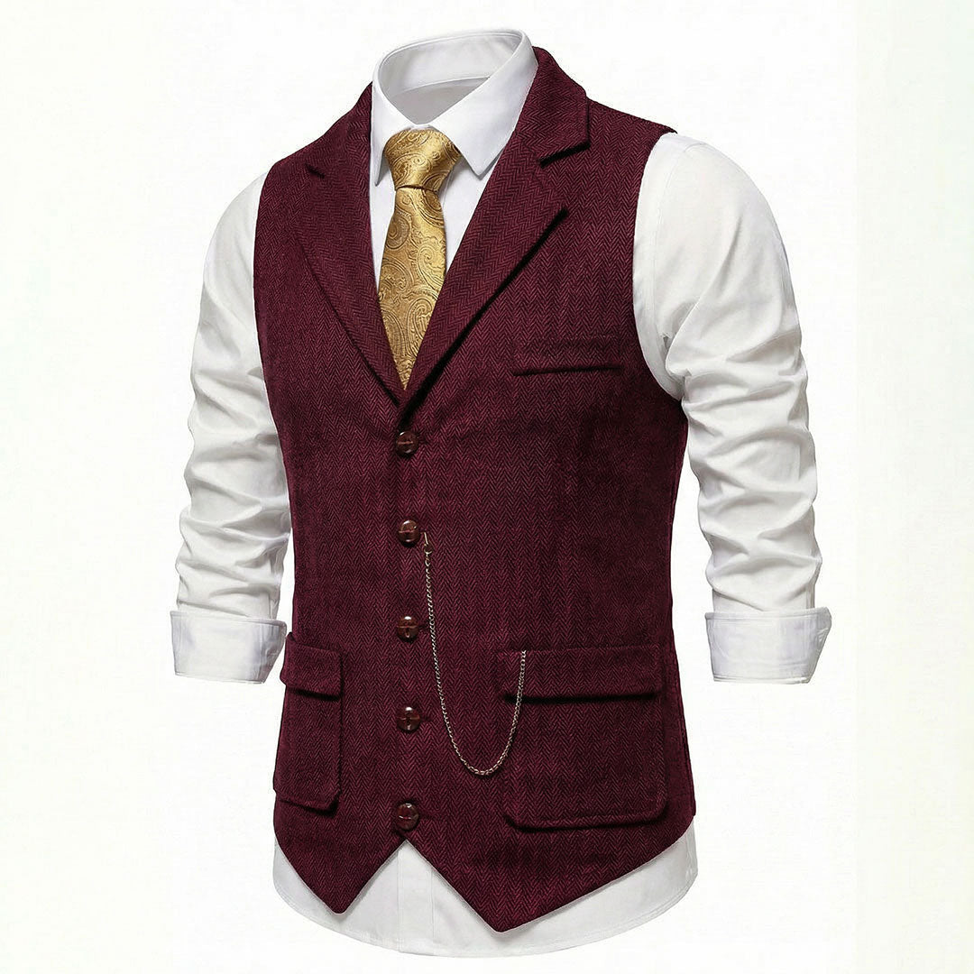 Vintage Lapel Men's Tweed Waistcoat