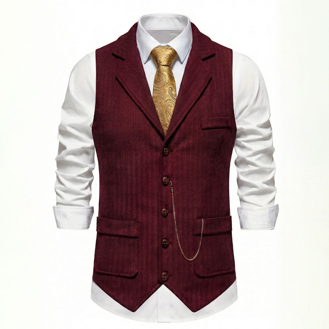 Vintage Lapel Men's Tweed Waistcoat