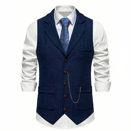 Vintage Lapel Men's Tweed Waistcoat